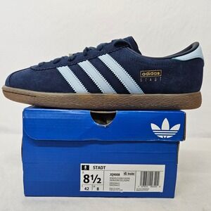 adidas Stadt Navy Blue with Light Blue Stripes and Gum Sole